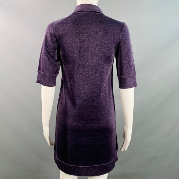 LOUIS VUITTON Size XS Metallic Purple Polyester Merino Wool Mini Polo Dress - Picture 4 of 6